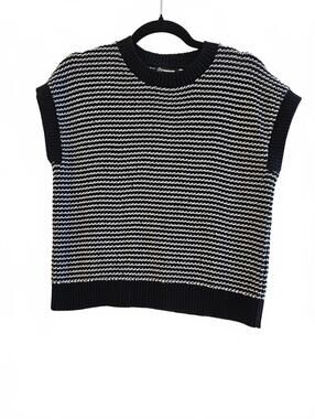 PrettyGarden Women's Sleeveless White & Black Sweater Vest w/Ribbed Crewneck